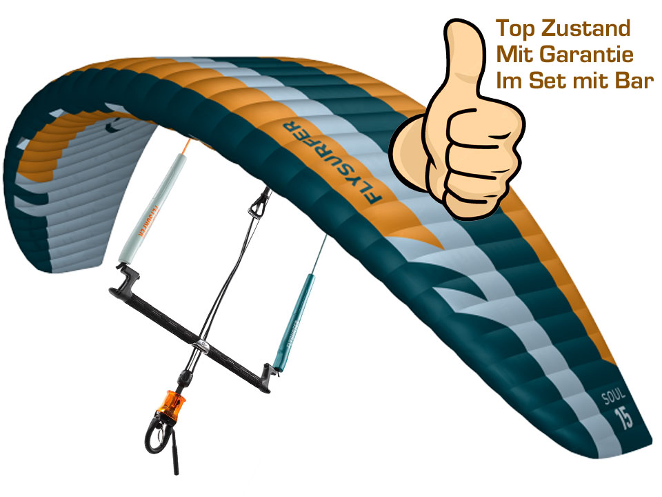 Flysurfer SOUL2 mit Bar in 15 qm (m²) used / Soul² Kite mit Bar gebraucht / Leichtwind Foil Kite