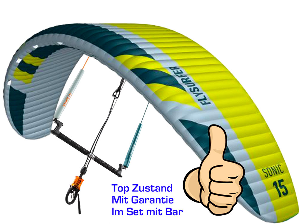 Flysurfer Sonic4 mit Bar in 15 qm (m²) used / Sonic4 Kite mit Bar gebraucht / Leichtwind Foil Kite