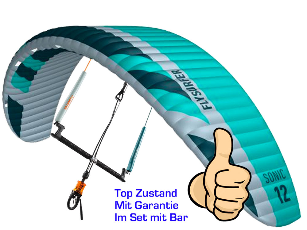 Flysurfer Sonic4 mit Bar in 12 qm (m²) used / Sonic4 Kite mit Bar gebraucht / Leichtwind Foil Kite